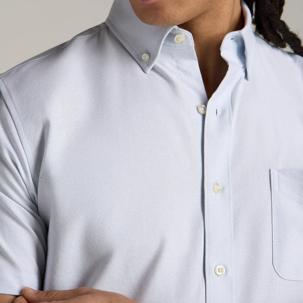 American Tall Short Sleeve Oxford Button Shirt For Tall Men in Light Blue Size X - Picture 2 of 3